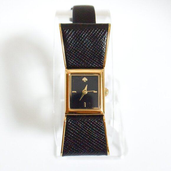 *Kate Spade* Kenmare 0899 Black Bow Leather Quartz Watch, 6 3/4" - Picture 1 of 7